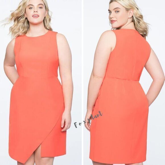 NEW Eloquii Orange Shift Sleeveless sheath Dress with‎ Asymmetric Wrap, 26 - Picture 1 of 16